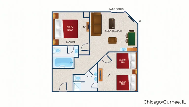 The floor plan for the Grizzly Bear Suite (balcony/patio)